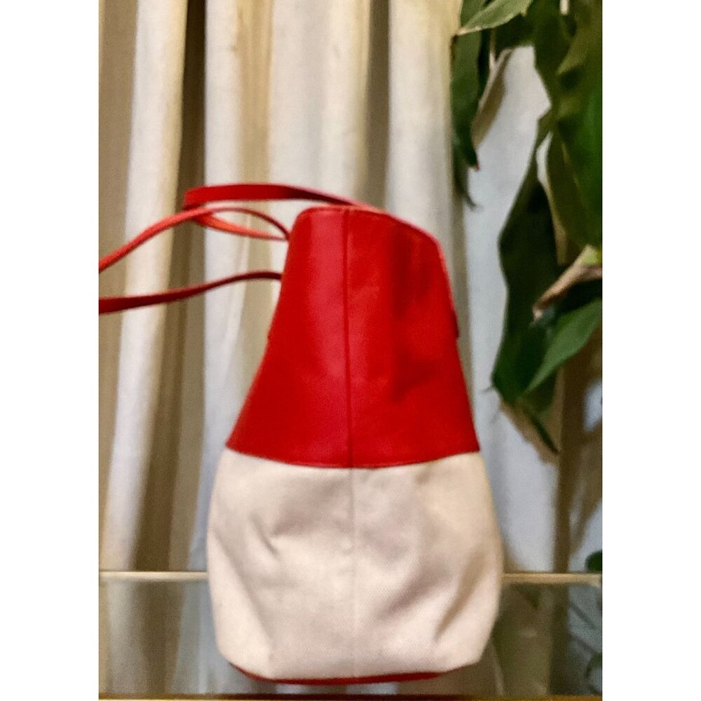 ♦️♦️ AUTHENTIC TORY BURCH RED AND CANVAS SHOULDER BAG/TOTE ♦️♦️ - Picture 2 of 8